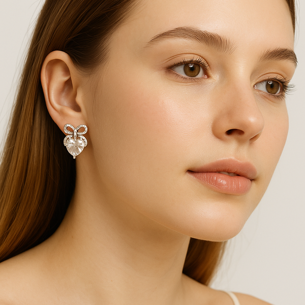 Heart & Bow Crystal Earrings - PEACORA