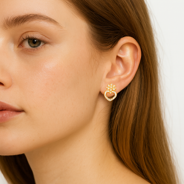 Gold Sparkling Crown Heart Studs - PEACORA