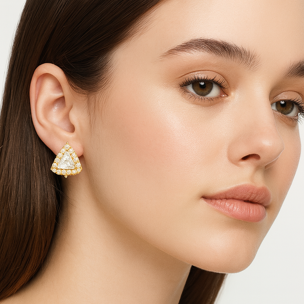 Gold Triangular Halo Stud Earrings - PEACORA