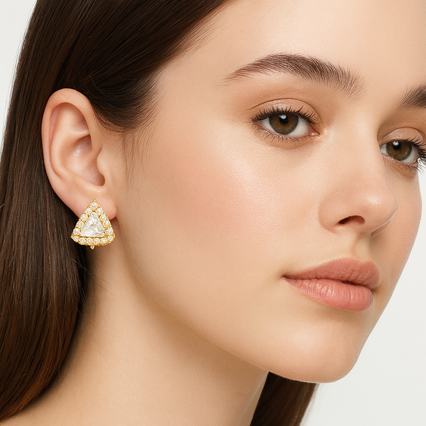 Gold Triangular Halo Stud Earrings - PEACORA