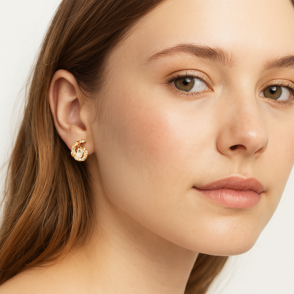 Gold Crescent Crystal Stud Earrings - PEACORA