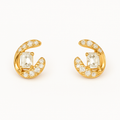 Gold Crescent Crystal Stud Earrings - PEACORA