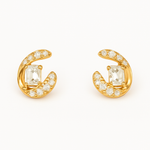 Load image into Gallery viewer, Gold Crescent Crystal Stud Earrings - PEACORA
