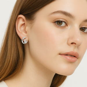 Crescent Baguette Diamond Earrings - PEACORA