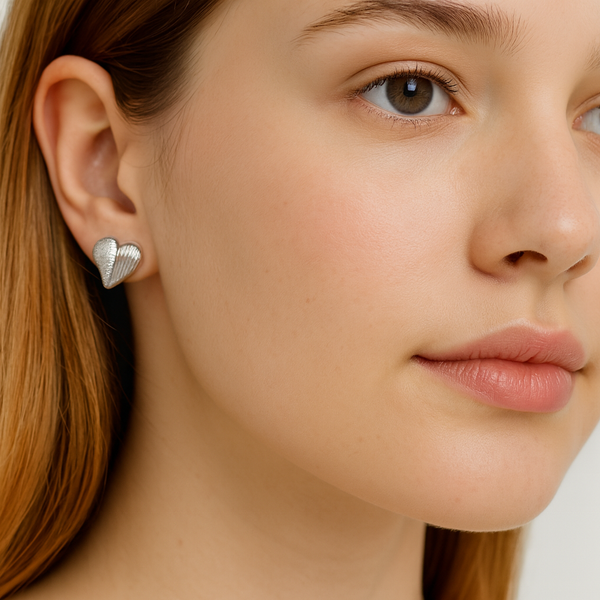 Eternal Shine Textured Heart Studs - PEACORA