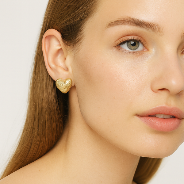 Gold Textured Heart Stud Earrings - PEACORA