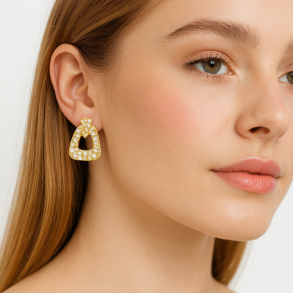 Golden Aura Crystal Drop Earrings - PEACORA
