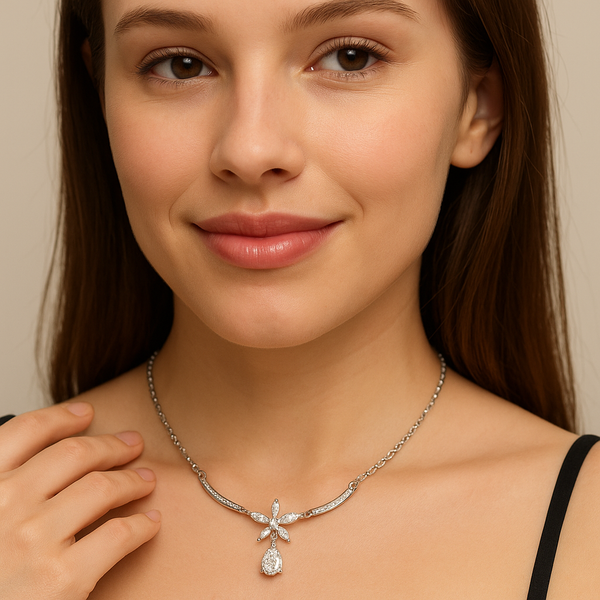 Floral Crystal Drop Pendant Necklace