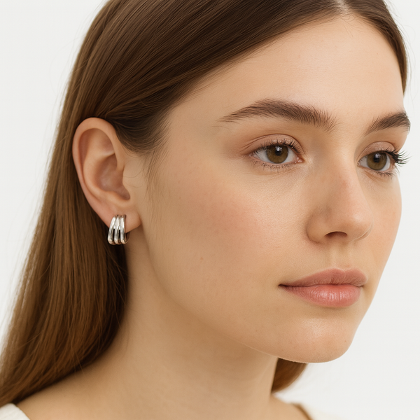 Triple Bar Silver Hoop Earrings - PEACORA