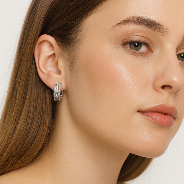 Bezel Crystal Hoop Earrings - PEACORA