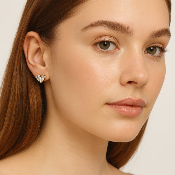 Gold Crystal Heart Stud Earrings - PEACORA