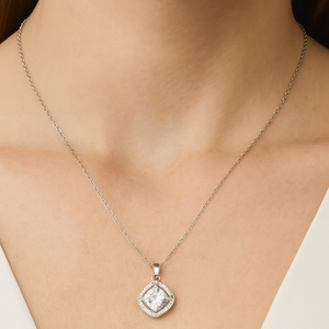 Cushion Halo Pendant Necklace - PEACORA