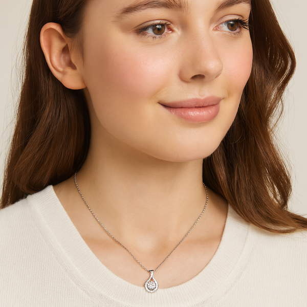Silver Teardrop Halo Moissanite Necklace