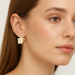 Load image into Gallery viewer, Golden Crystal Bow Stud Earrings - PEACORA
