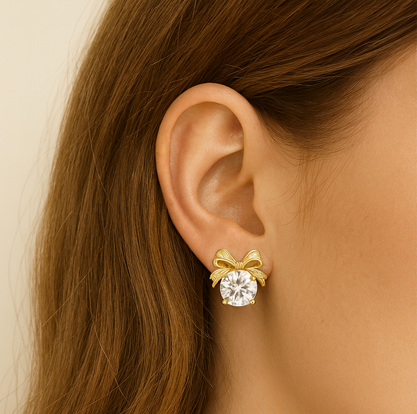Gold Bow Knot Crystal Earrings - PEACORA