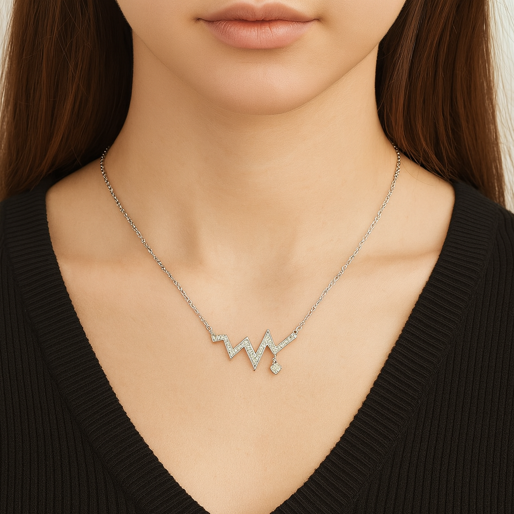 Heartbeat Necklace with Heart Charm - PEACORA