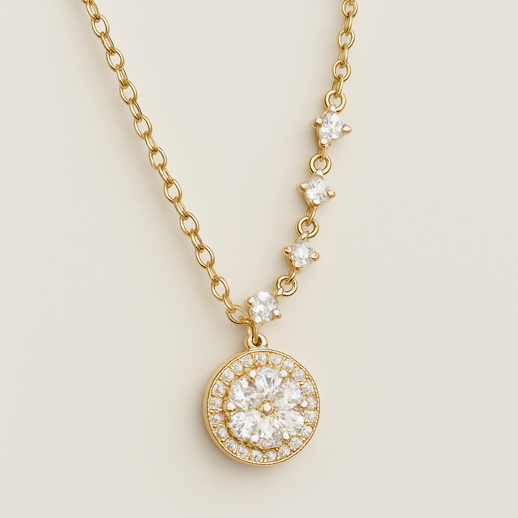 Gold Floral Halo Pendant Necklace - PEACORA