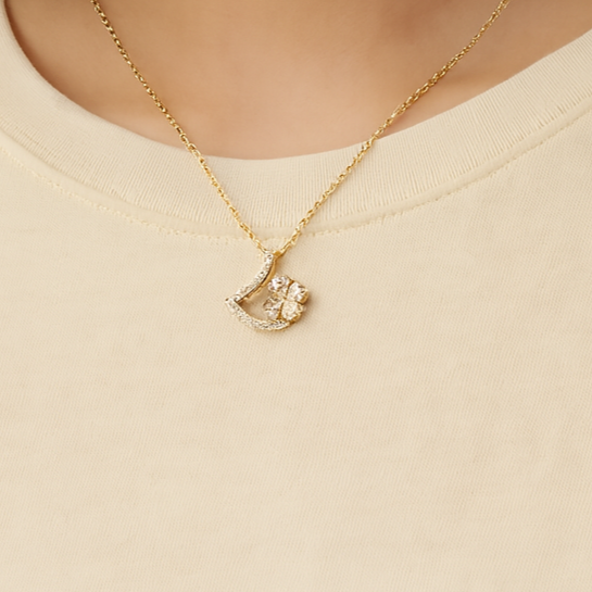 Gold Arc Floral Pendant Necklace - PEACORA
