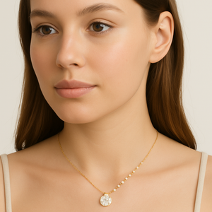 Gold Floral Halo Pendant Necklace - PEACORA