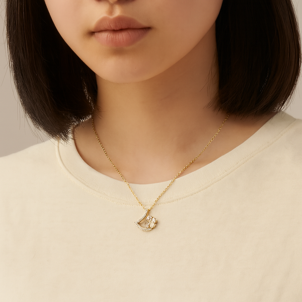 Gold Arc Floral Pendant Necklace - PEACORA