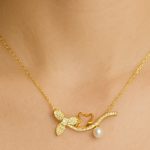 Load image into Gallery viewer, Golden Butterfly Pearl Necklace - PEACORA
