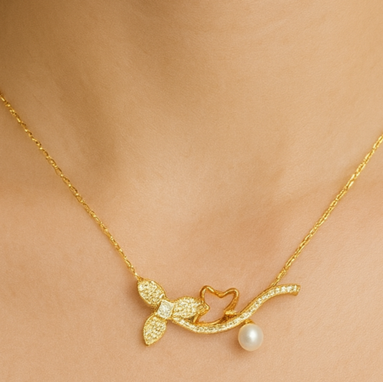 Golden Butterfly Pearl Necklace - PEACORA