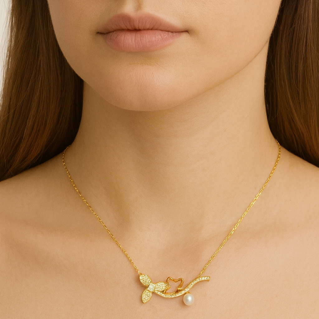 Golden Butterfly Pearl Necklace - PEACORA