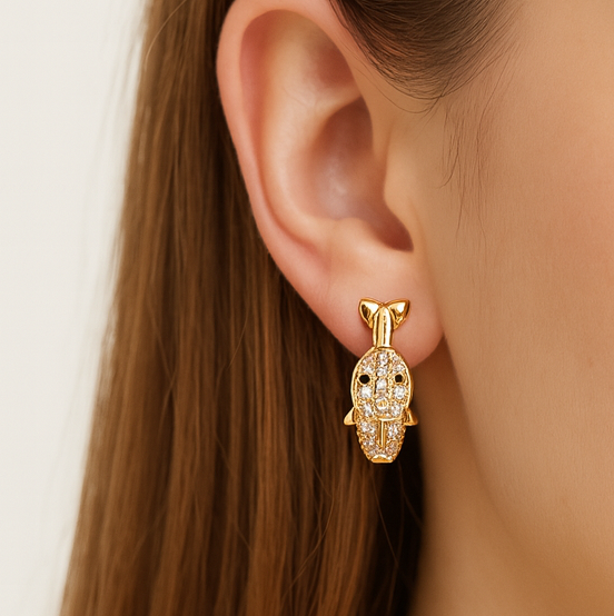 Golden Elephant Pavé Stud Earrings - PEACORA
