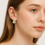 Load image into Gallery viewer, Gold Ribbon Bow Crystal Earrings - PEACORA
