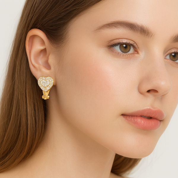Gold Heart Crystal Stud Earrings - PEACORA