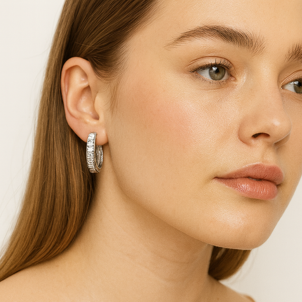 Elegant Diamond Row Hoop Earrings - PEACORA