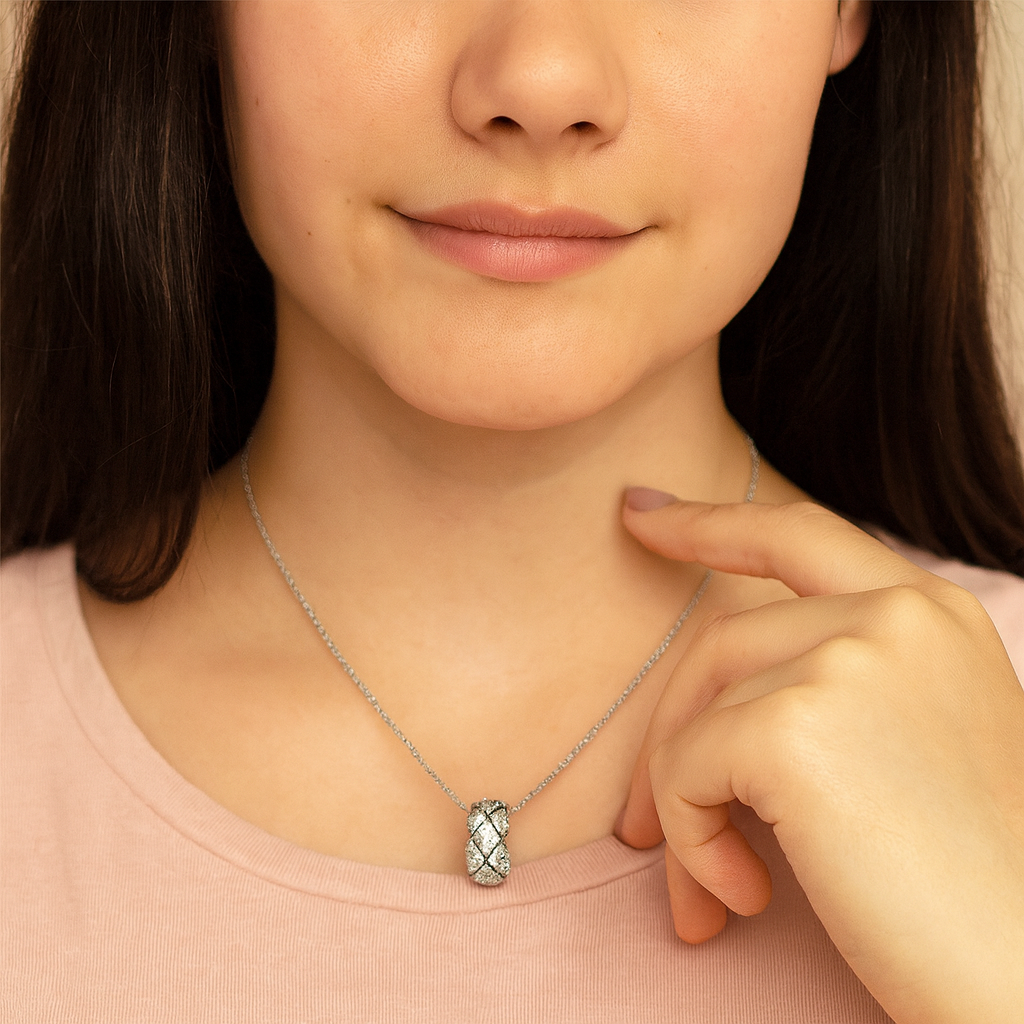 Silver Crystal Barrel Pendant Necklace - PEACORA