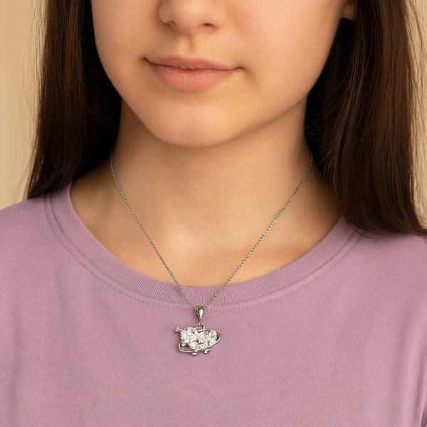 Silver Planet Heart Crystal Pendant Necklace