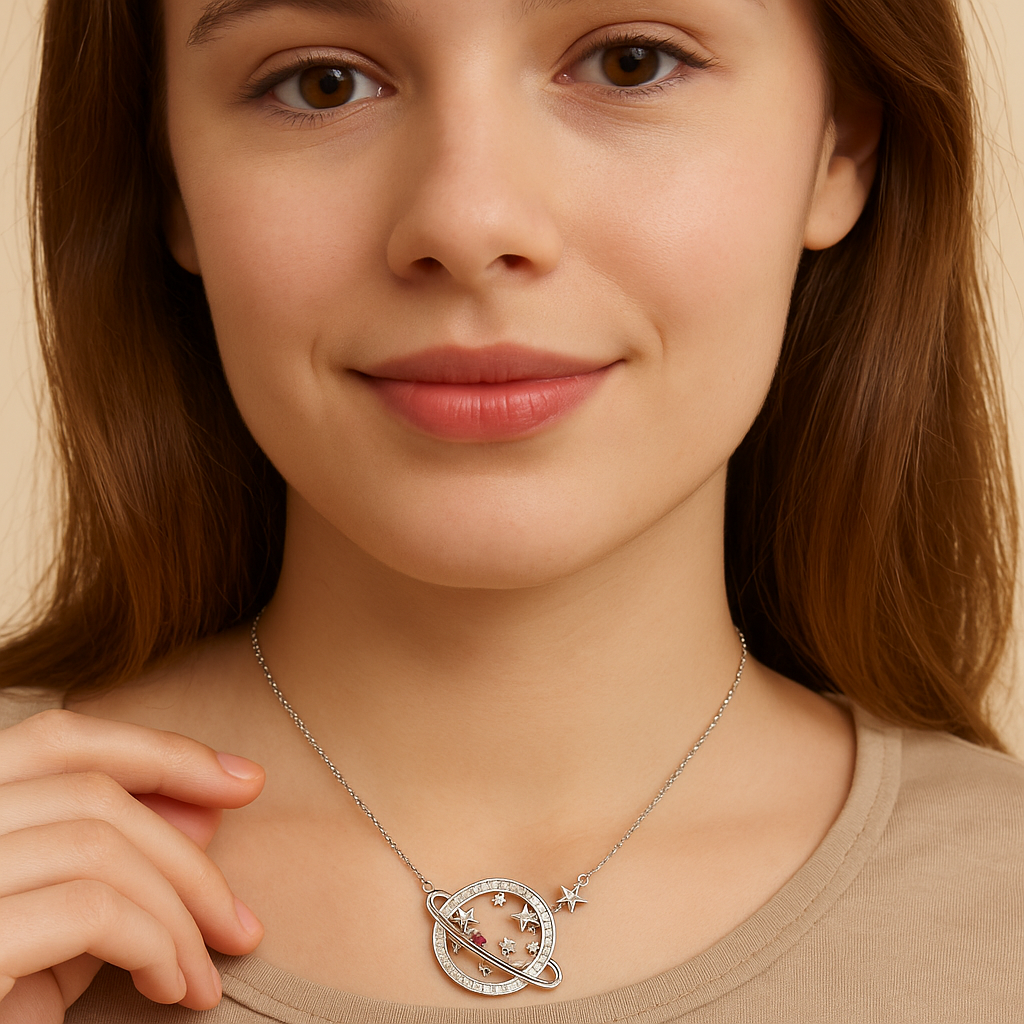 Celestial Planet and Stars Necklace