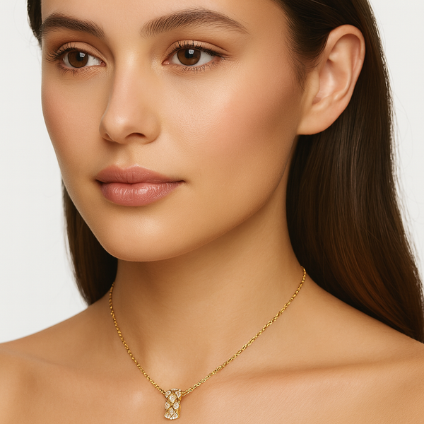 Gold Crystal Barrel Pendant Necklace - PEACORA