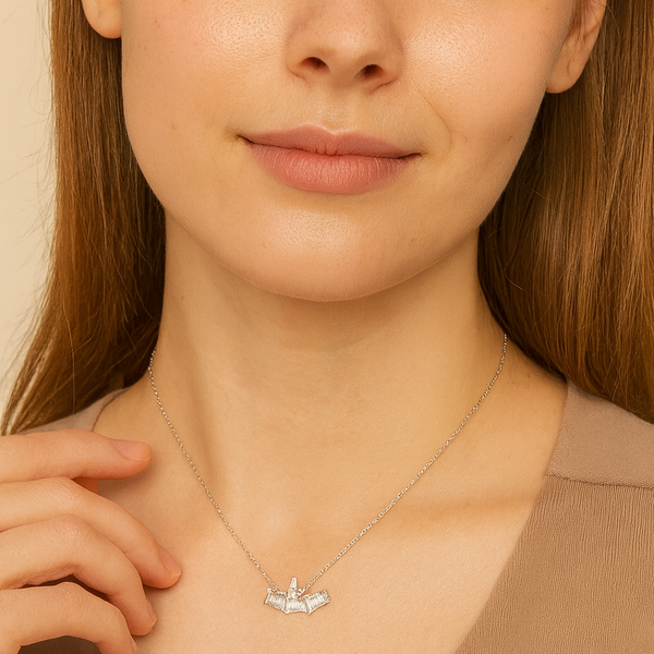 Silver Baguette Crystal Pendant Necklace - PEACORA