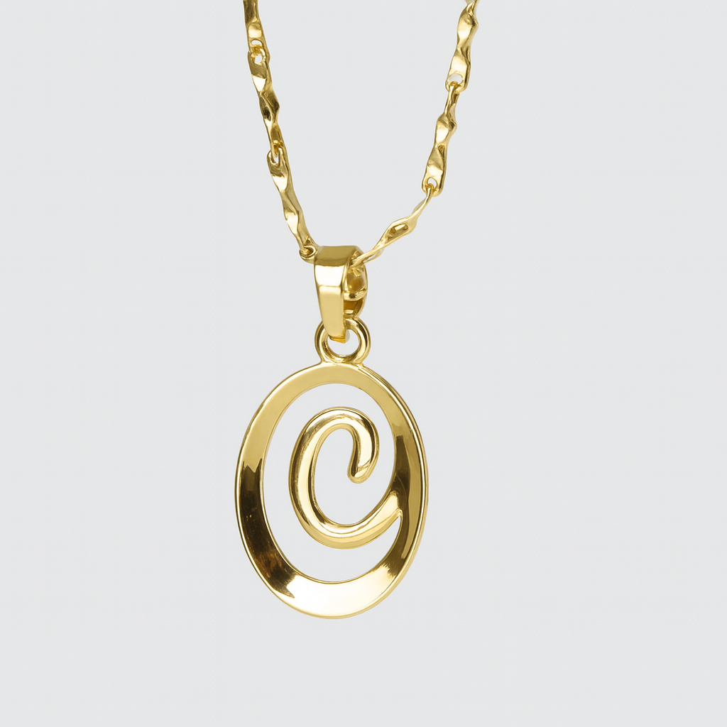 Golden Modern Swirl Pendant Necklace
