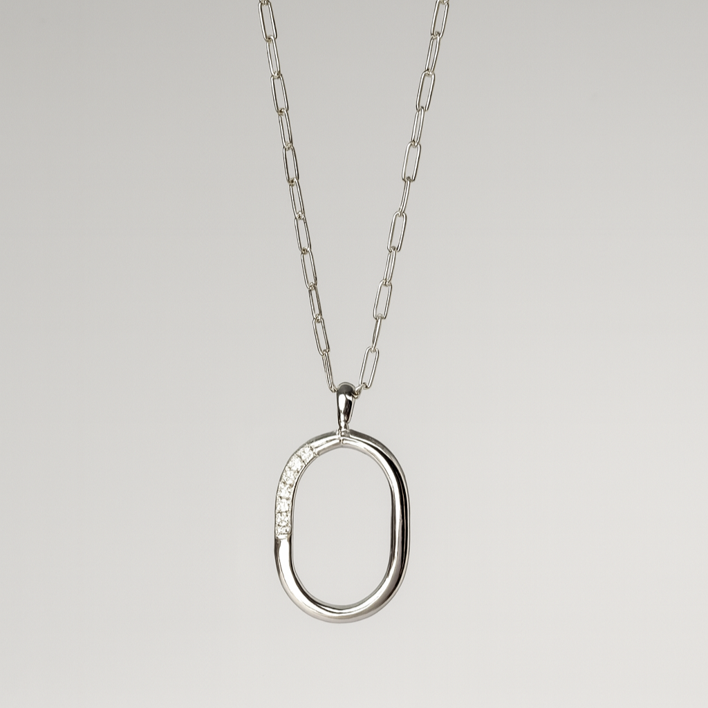 Silver Open Oval Pendant Necklace