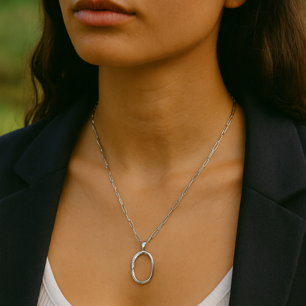 Silver Open Oval Pendant Necklace