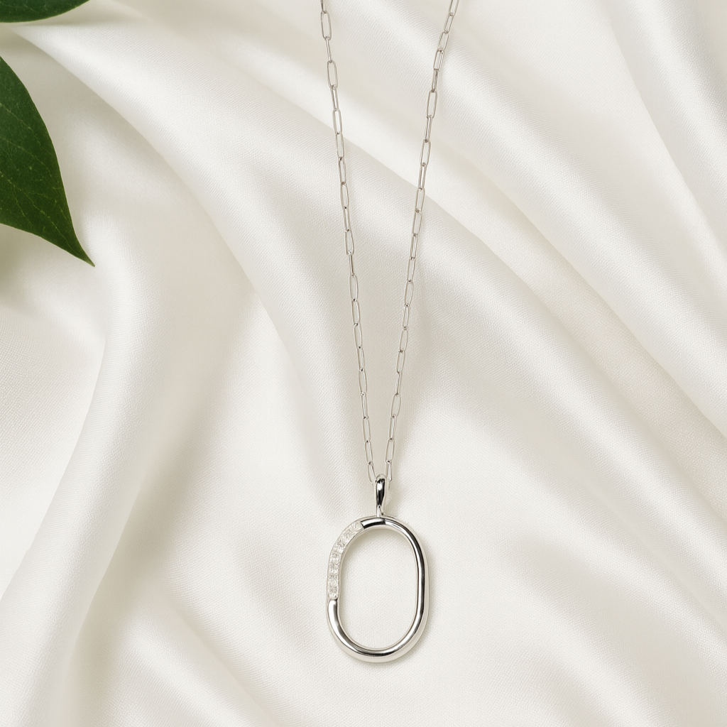 Silver Open Oval Pendant Necklace