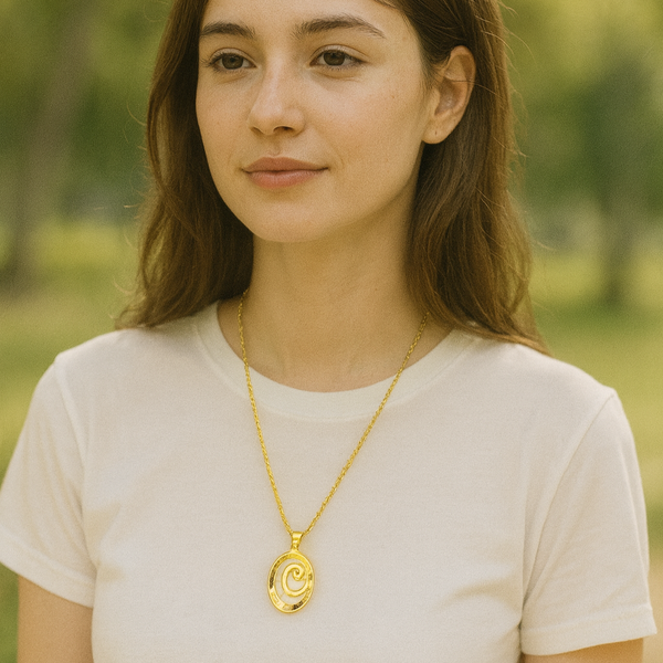 Golden Modern Swirl Pendant Necklace
