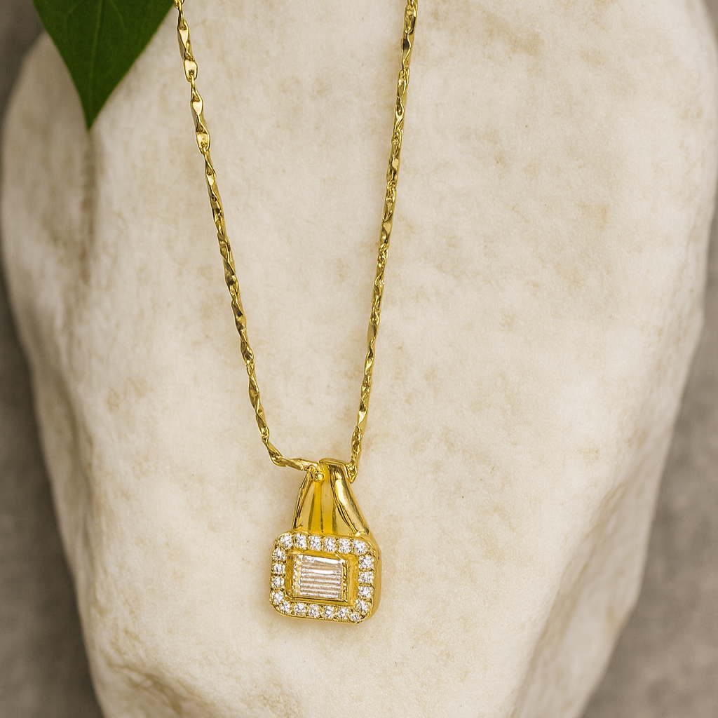 Golden Crystal Lock Pendant Necklace