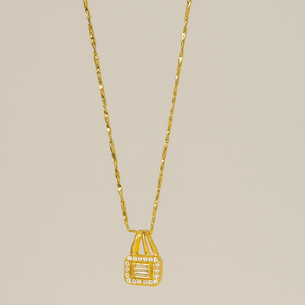 Golden Crystal Lock Pendant Necklace