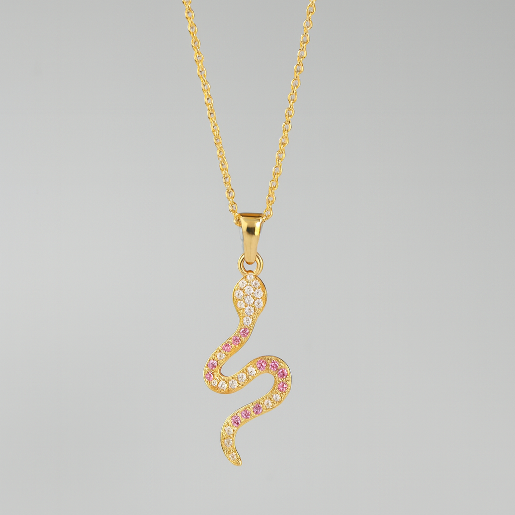 Gold Snake Crystal Pendant Necklace - PEACORA