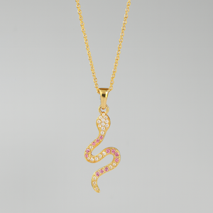 Gold Snake Crystal Pendant Necklace - PEACORA
