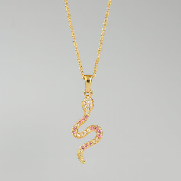 Gold Snake Crystal Pendant Necklace - PEACORA
