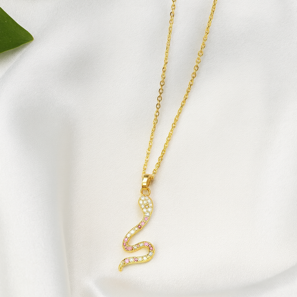 Gold Snake Crystal Pendant Necklace - PEACORA