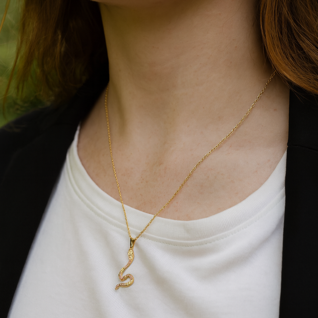 Gold Snake Crystal Pendant Necklace - PEACORA