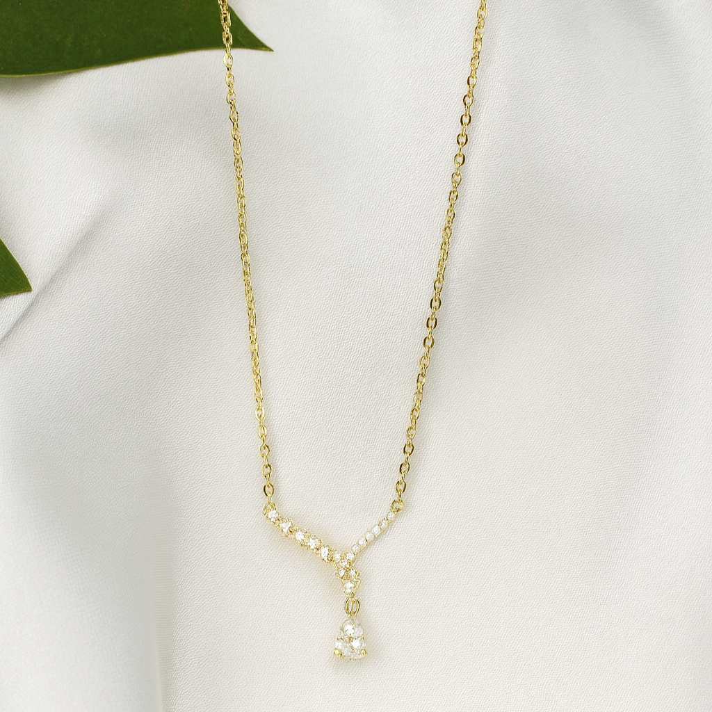 Gold Teardrop Crystal Pendant Necklace - PEACORA