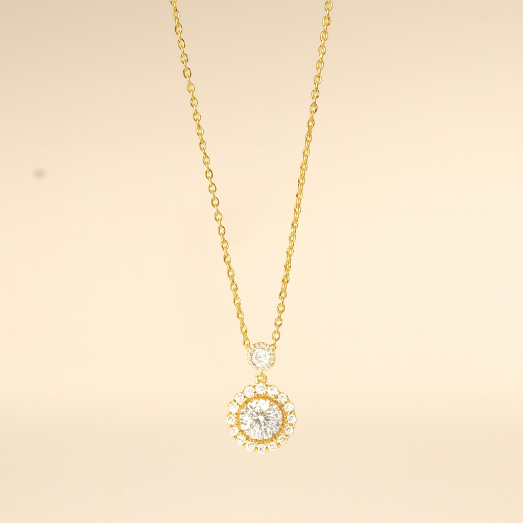 Gold Radiant Halo Pendant Necklace - PEACORA